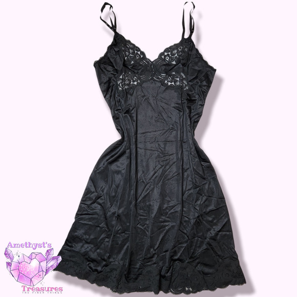 Vanity Fair Dresses & Skirts - VANITY Fair Vintage M womens Camisole Slip Dress Black Lace Dupont Nylon 36